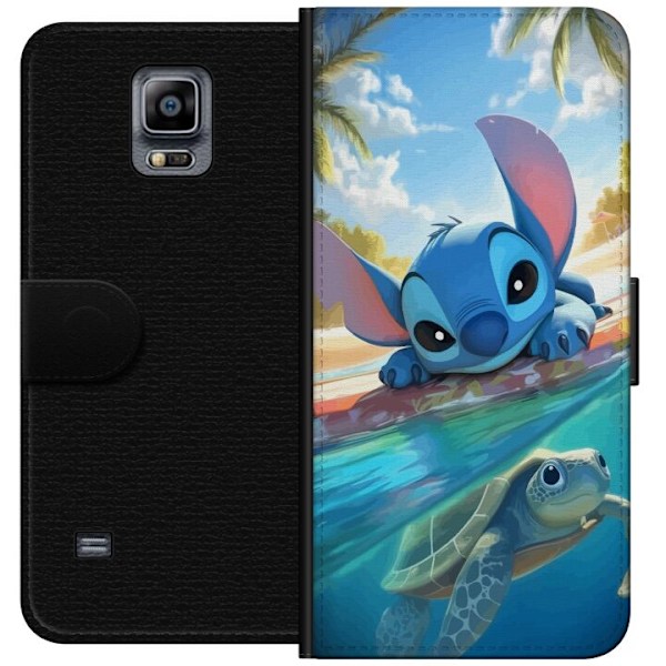 Samsung Galaxy Note 4 Plånboksfodral Stitch med sköldpadda – söt blå alien i tropisk strandmiljö från Disney
