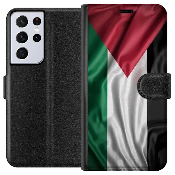 Samsung Galaxy S21 Ultra 5G Tegnebogsetui Palestinaflaget – ikonisk frihedssymbol i rød, sort, hvid og grøn