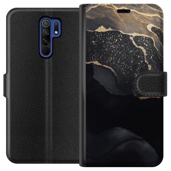 Xiaomi Redmi 9 Lompakkokotelo Musta kulta abstrakti