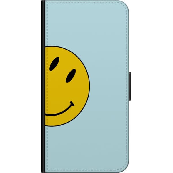Kompatibel Tegnebogsetui til Xiaomi Redmi Note 9 Pro Minimalistisk motiv med stor gul smiley mod lyseblå baggrund blå