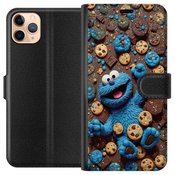 Kompatibelt Plånboksfodral till Apple iPhone 11 Pro Max Lekfull blå tecknad figur omgiven av kakor blå