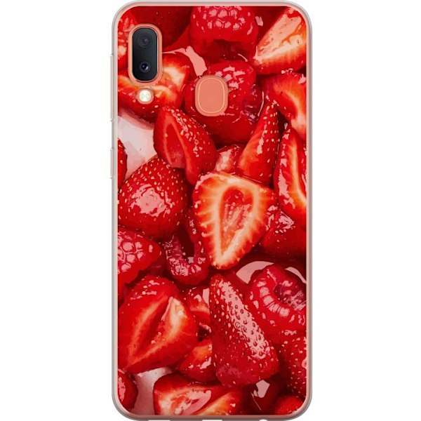 Samsung Galaxy A20e Läpinäkyvä kuori Mansikkakuviointi - makea motiivi kesäfiiliksellä