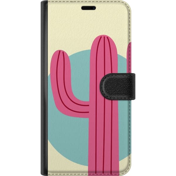 Kompatibel Tegnebogsetui til Google Pixel 9 Pro Minimalistisk pink kaktus med turkis cirkel og lys baggrund pink