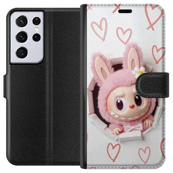 Samsung Galaxy S21 Ultra 5G Lompakkokotelo Labubu Sydän Taustakuva Pop Mart Rakkausteema Hahmodesign Suosittu Motiivi Keräilytaideteossarja