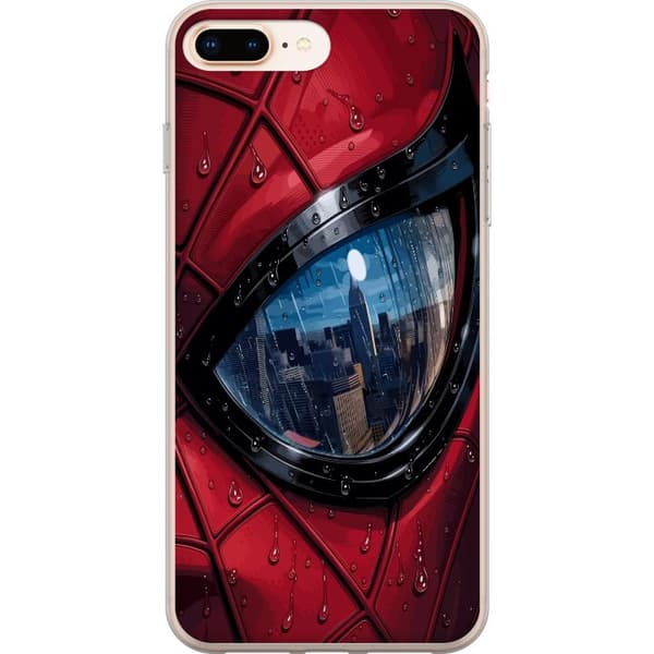 Kompatibelt Mobildeksel til Apple iPhone 7 Plus Nærbilde av Spider-Man-maske med regndråper og byrefleksjon i øyet rød