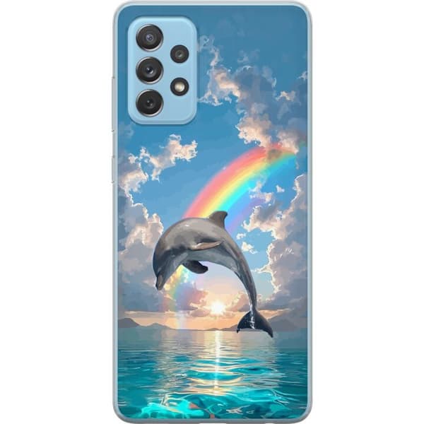 Kompatibelt Mobilskal till Samsung Galaxy A52 5G Realistisk delfin framför regnbåge över lugnt hav blå