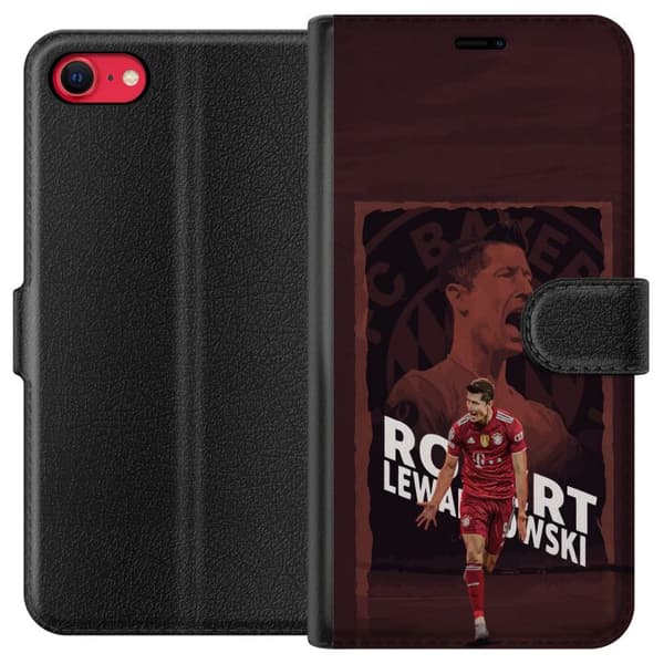 Kompatibel Tegnebogsetui til Apple iPhone 7 Robert Lewandowski i mørkerød collage - fodboldmotiv i sort og mørkerød sort