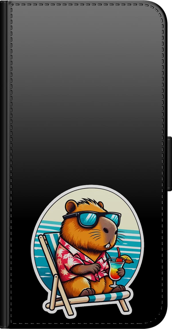 Kompatibelt Plånboksfodral till Xiaomi Redmi Note 10S Solstolscapybara - Brunt motiv med capybara i solstol. brun