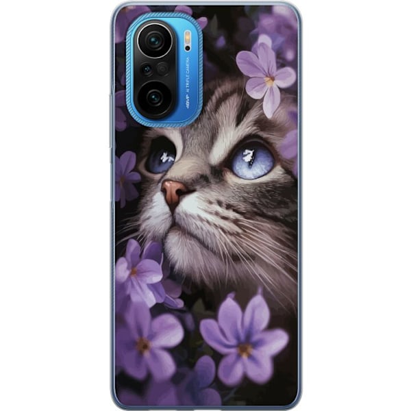 Xiaomi Poco F3 Genomskinligt Skal Kat och blommor