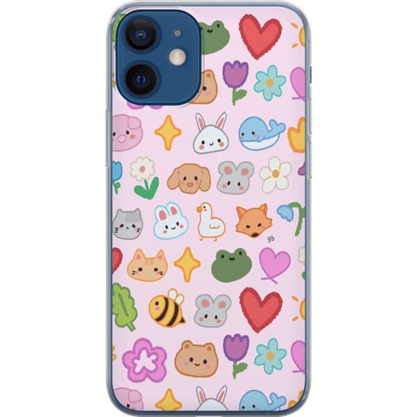 Kompatibelt Mobildeksel til Apple iPhone 12 mini Kawaii-ikoner med dyr, blomster og hjerter