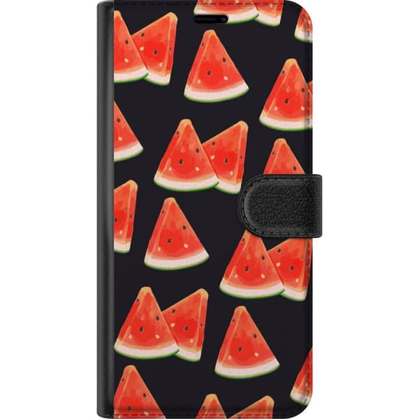 Kompatibelt Plånboksfodral till Apple iPhone 13 mini Watermelon pattern summer fruit slices vattenmelon sommar mönster mörk bakgrund