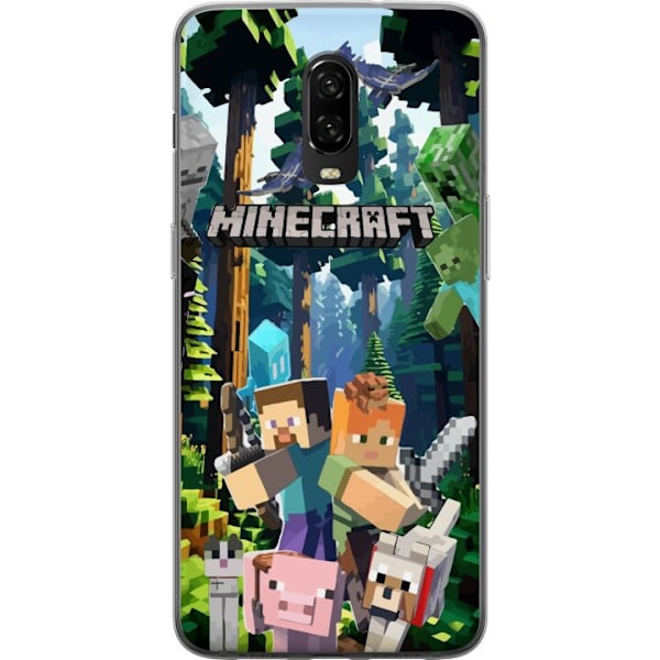 OnePlus 6T Läpinäkyvä kuori Minecraft-matkapuhelinkotelo metsällä ja pikselityylisillä hahmoilla