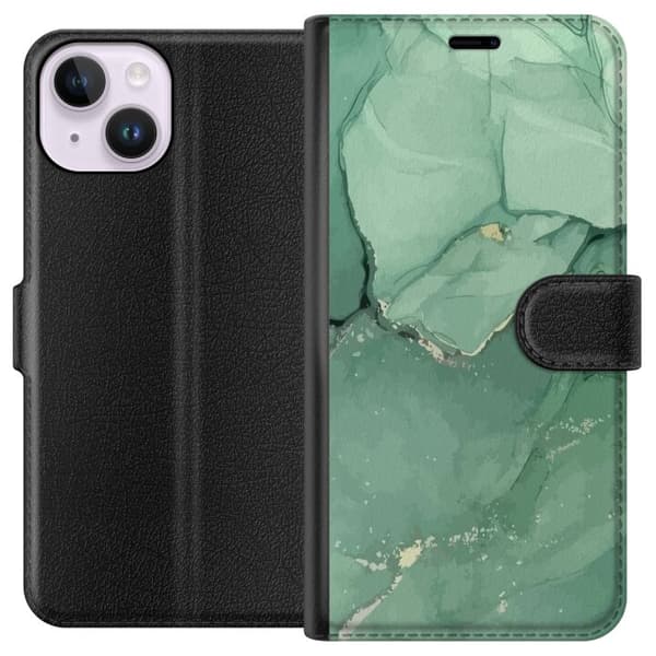 Kompatibelt Lommeboketui til Apple iPhone 15 Grønn Marmor