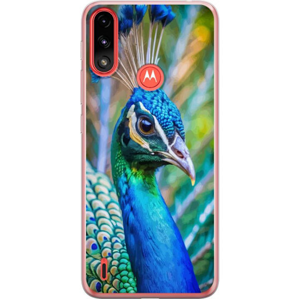Motorola Moto E7 Power Läpinäkyvä kuori Pavun Sulat Värikäs Design Lintuaihe Eksoottinen Graafinen Suunnittelu Luonto Ylellinen Koristelu
