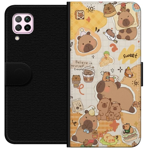 Huawei P40 lite Plånboksfodral Kawaii capybara mobilskal med gulliga djurmotiv