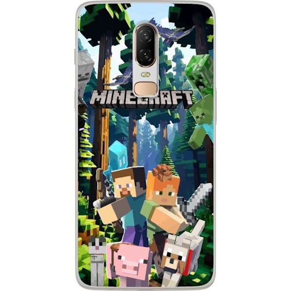 OnePlus 6 Läpinäkyvä kuori Minecraft-matkapuhelinkotelo metsällä ja pikselityylisillä hahmoilla
