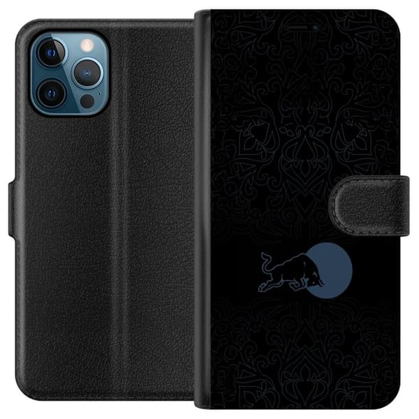 Kompatibel Tegnebogsetui til Apple iPhone 12 Pro Max Mørk minimalistisk tyr foran fuldmåne sort