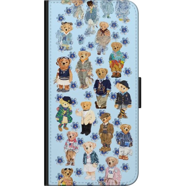 Kompatibel Tegnebogsetui til Samsung Galaxy Note 4 Søde bamser i trendy tøj med blå blomster blå