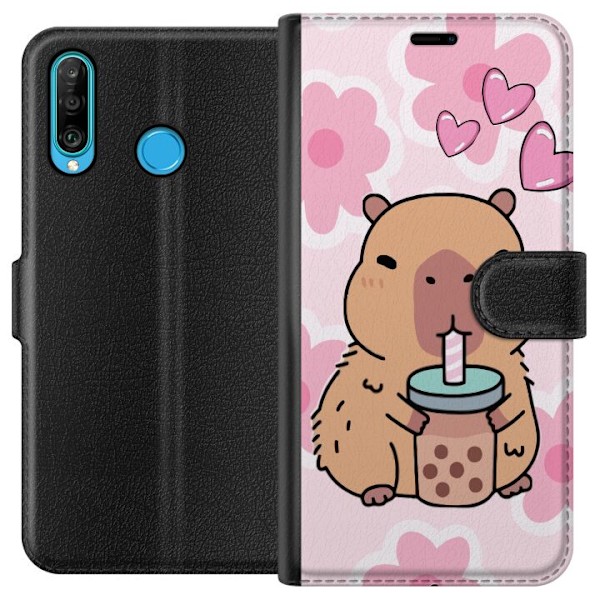 Huawei P30 lite Tegnebogsetui Kawaii Capybara Hjerte Anime Sti