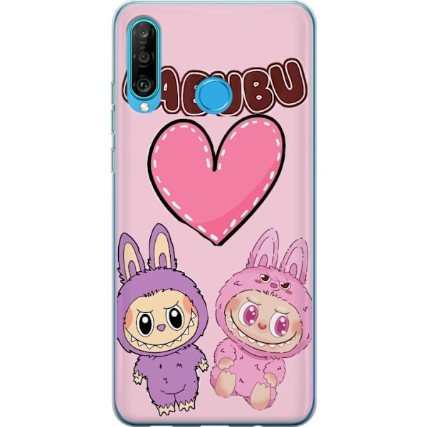 Huawei P30 lite Genomskinligt Skal Labubu Pink Monster