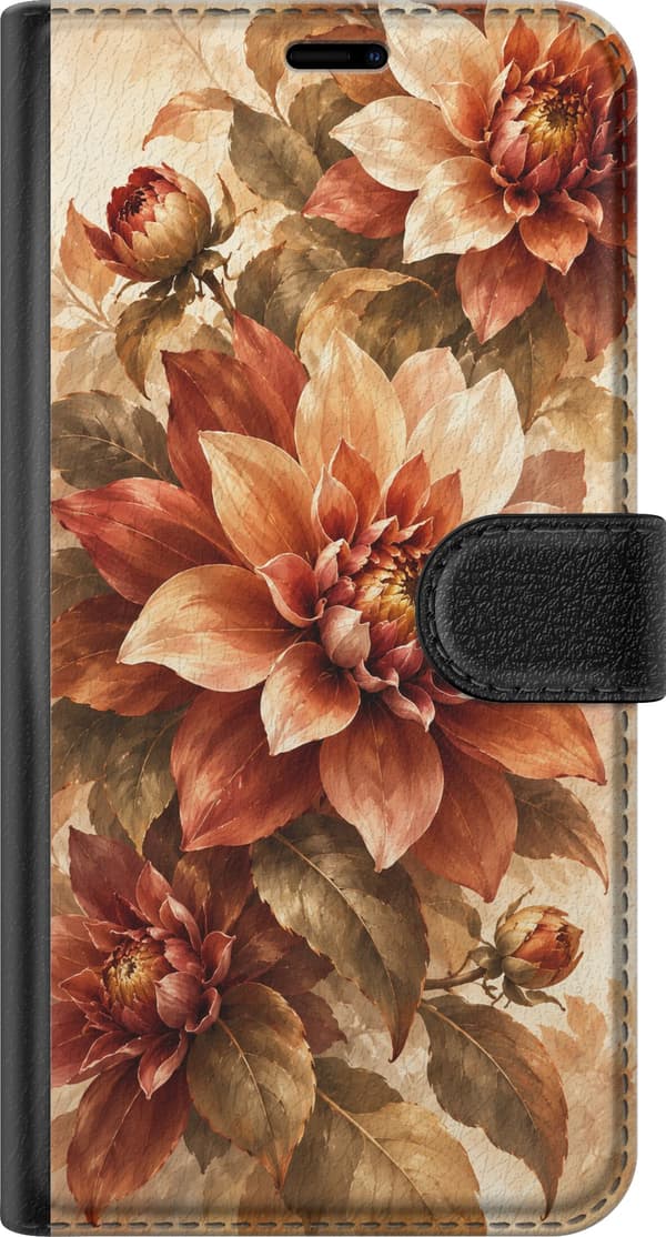 Kompatibel Tegnebogsetui til Apple iPhone 18 Pro Efterårsdahliaer orange