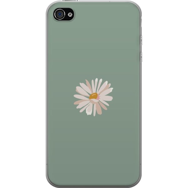 Apple iPhone 4 Genomskinligt Skal Grön Minimalblomma – stilren blomma på grön bakgrund