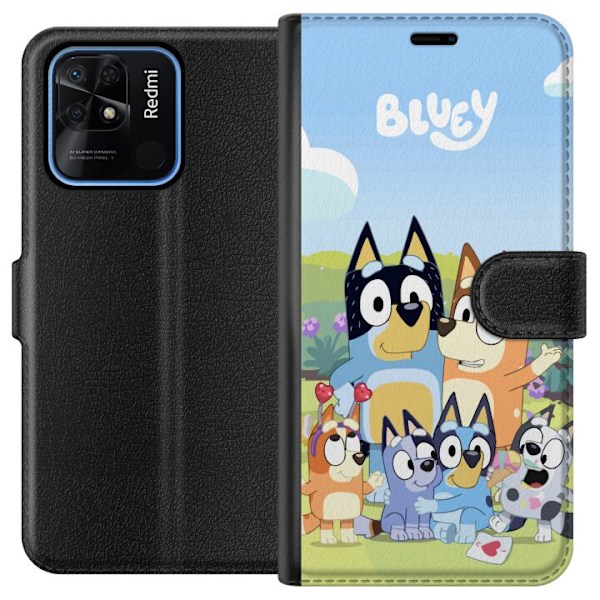 Xiaomi Redmi 10C Plånboksfodral Bluey mobilskal med hela familjen i färgglad design