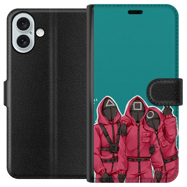 Apple iPhone 16 Plus Tegnebogsetui Squid Game Karakterer Grafisk Design Seriefigurer Populær TV Motiv Asiatisk Stil Spændende Trend