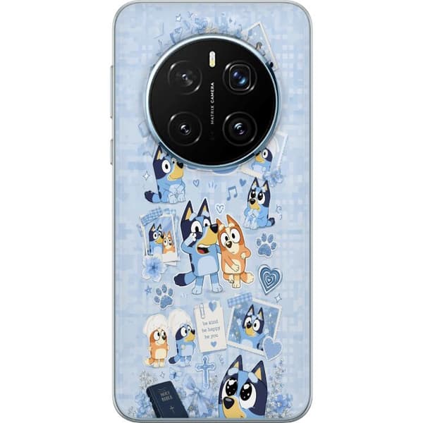 Kompatibelt Mobildeksel til Honor Magic7 Pro Blått tegnet kollasj med hunder, hjerter, poter, blomster og sløyfer blå