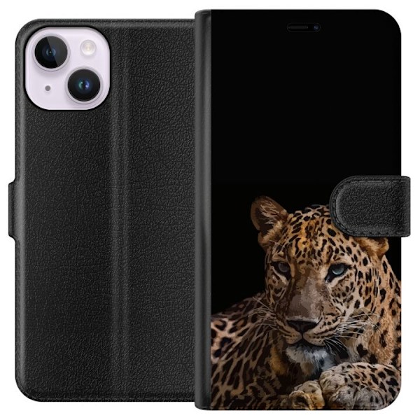 Kompatibel Tegnebogsetui til Apple iPhone 15 Leopard
