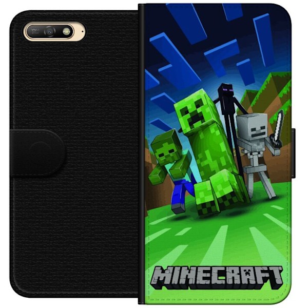 Huawei Y6 (2018) Lompakkokotelo Minecraft Creeper mobilskal i klassisk grön pixelstil