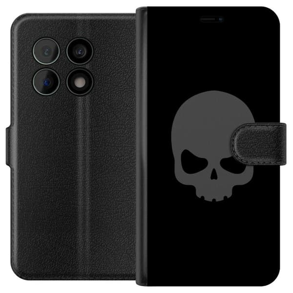 Kompatibel Tegnebogsetui til OnePlus 10 Pro Enkel dødningehoved i grå tone mod sort baggrund, elegant og moderne design