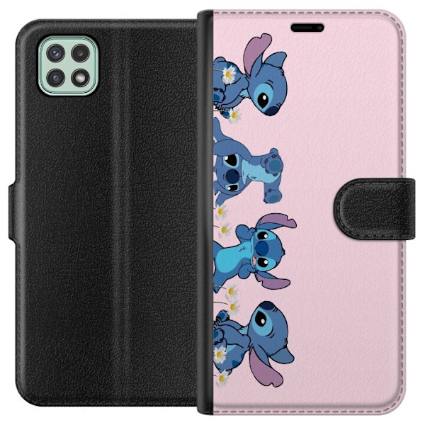 Samsung Galaxy A22 5G Plånboksfodral Stitch Skratt & Bus – Perfekt för Mobilskal eller Poster