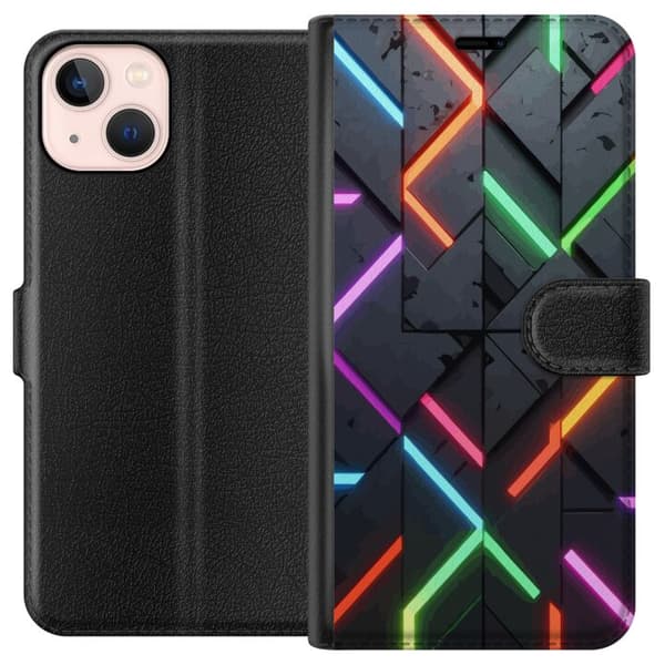 Kompatibel Tegnebogsetui til Apple iPhone 13 mini Geometrisk neonmønster med farvede lyslinjer