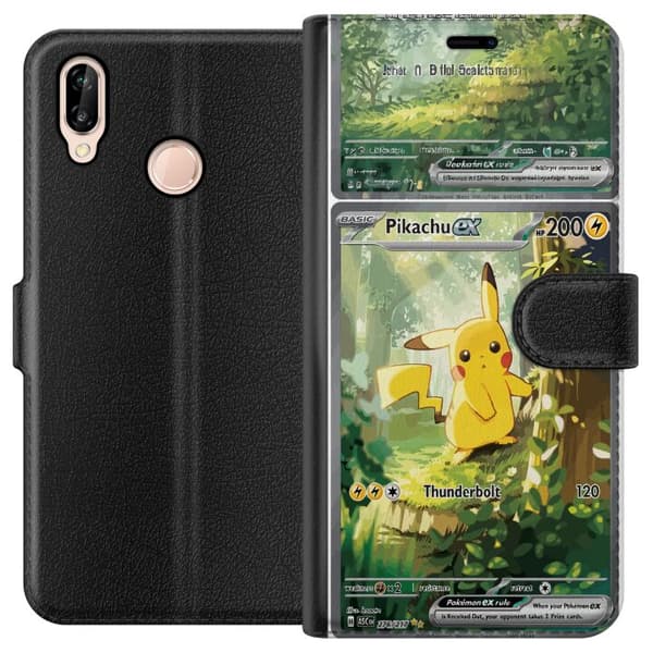 Kompatibelt Plånboksfodral till Huawei P20 lite Pikachu grön
