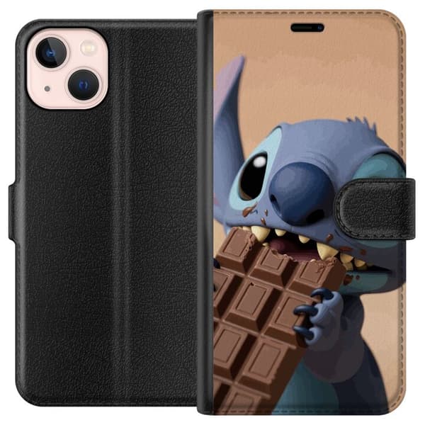 Kompatibel Tegnebogsetui til Apple iPhone 13 mini Sødt blåt rumvæsen, der spiser en stor chokoladebar blå
