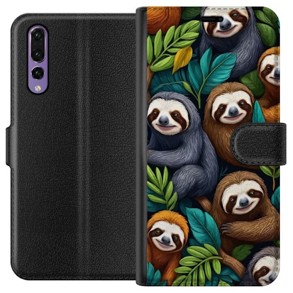 Huawei P20 Pro Tegnebogsetui Sengångarstil - afslappet motiv med sød dovendyr