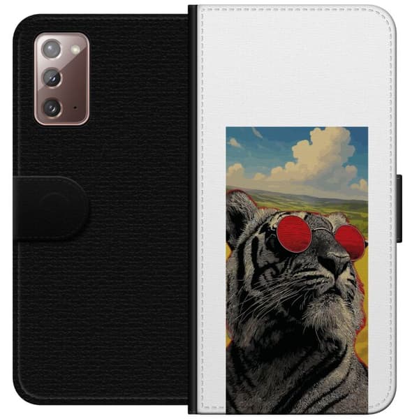 Kompatibel Tegnebogsetui til Samsung Galaxy Note20 Cool tiger med røde solbriller i pop kunststil grå
