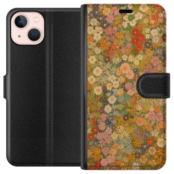 Kompatibel Tegnebogsetui til Apple iPhone 13 mini Blomstereng i varme toner med nostalgisk malerstemning