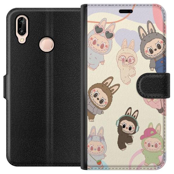 Huawei P20 lite Plånboksfodral Labubu Pop Mart Kollektion Motiv Figur Samling Design Populärt Art Toy Pop Mart Kreativ Grafiskt