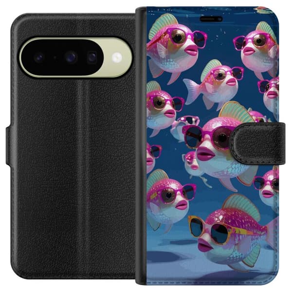Kompatibel Tegnebogsetui til Google Pixel 11 Fiskar med solglasögon blå