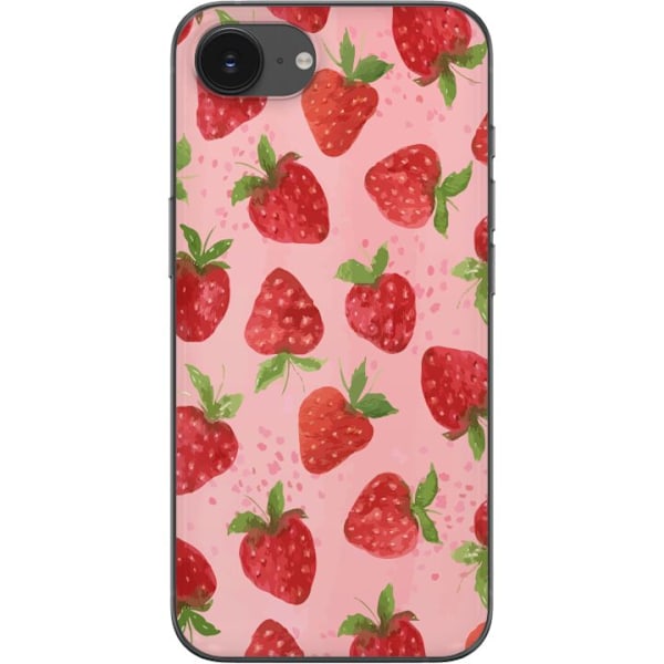Apple iPhone 16e Genomskinligt Skal Strawberry Dreams – jordgubbsmönster i retrostil