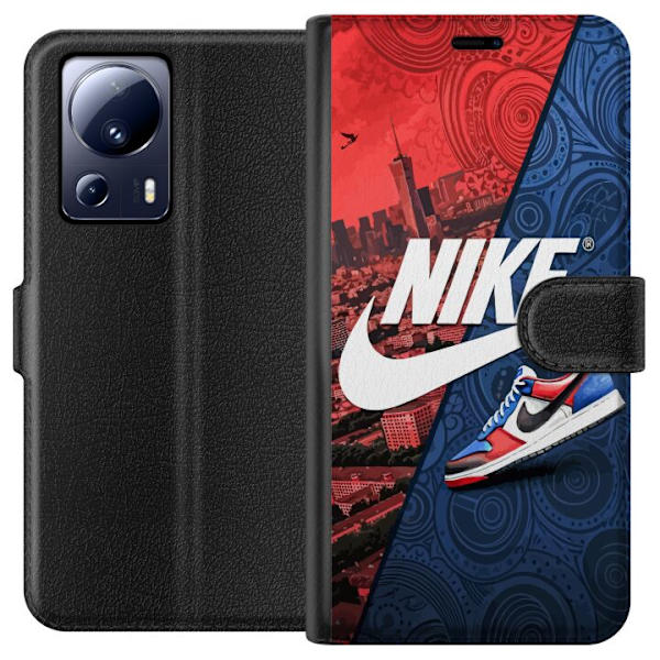 Xiaomi 13 Lite Tegnebogsetui  Nike Logo Rød Blå Sneakers Stil Sport Mode Populært Swoosh Motiv Træningstøj Grafisk Ikon
