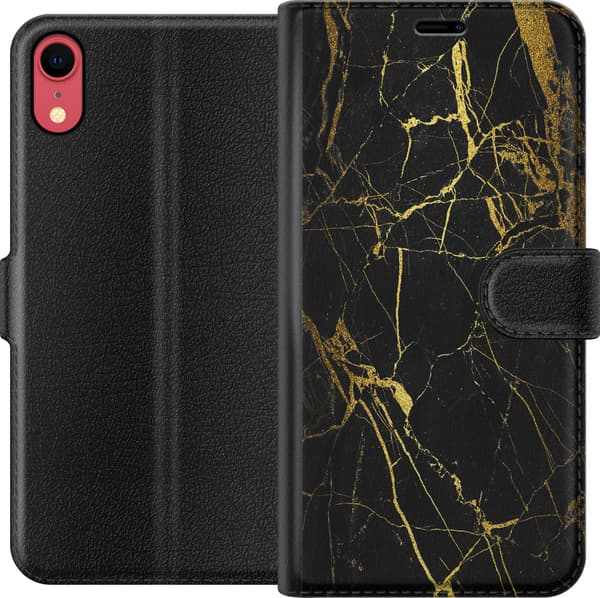 Kompatibelt Lommeboketui til Apple iPhone XR Marmor Svart & Gull