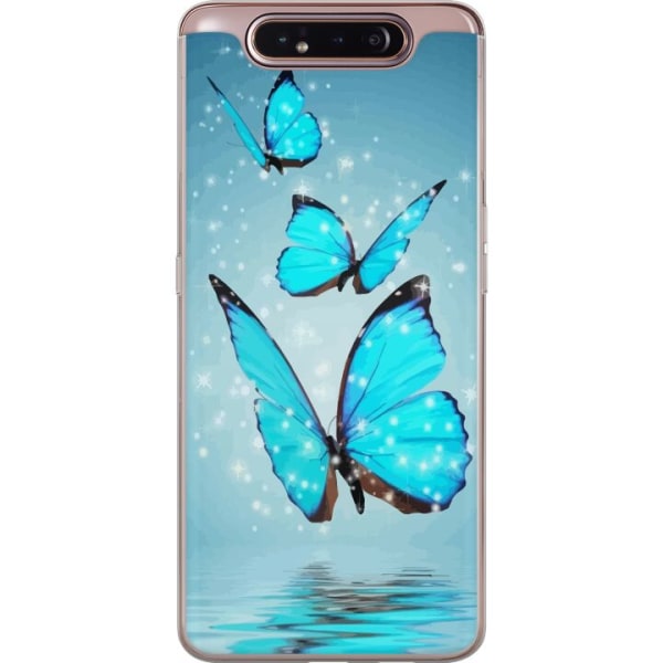 Samsung Galaxy A80 Genomskinligt Skal Glittrande Fjärilar