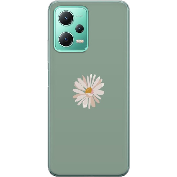 Xiaomi Redmi Note 12 Genomskinligt Skal Grön Minimalblomma – stilren blomma på grön bakgrund