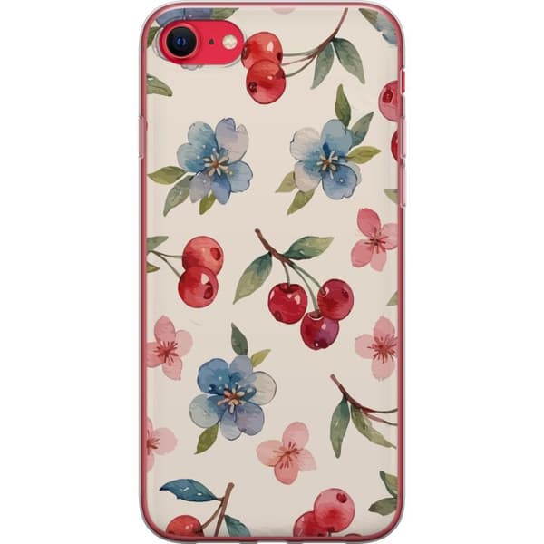 Kompatibelt Mobildeksel til Apple iPhone SE (2022) Bær & Blomster - mønster med blå blomster og skogsbær