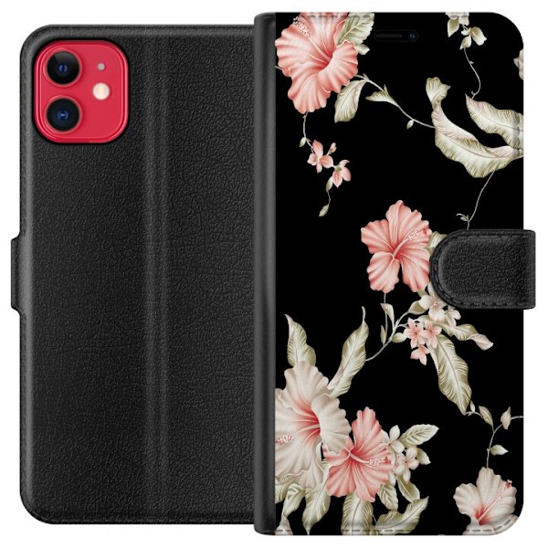 Apple iPhone 11 Tegnebogsetui Blomstermønster Sort