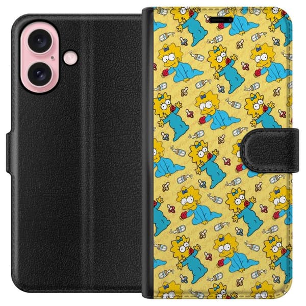 Kompatibelt Plånboksfodral till Apple iPhone 16 Mönster med Maggie Simpson, nappar och nappflaskor gul