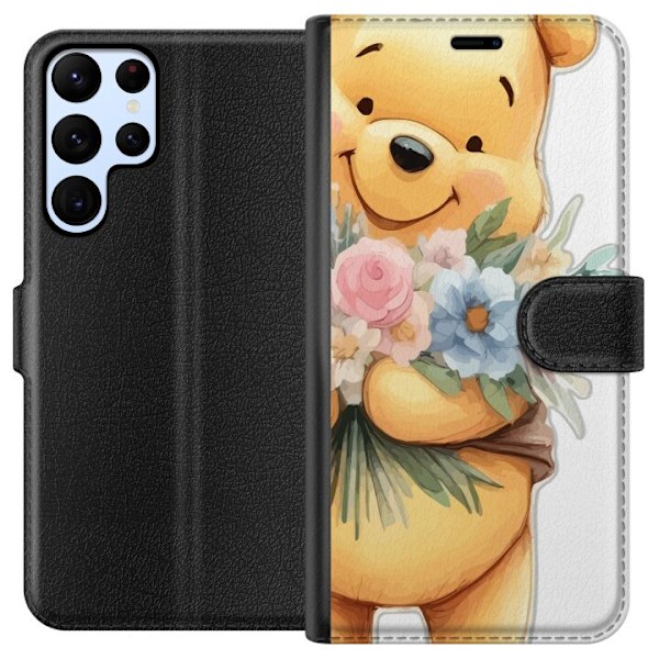 Samsung Galaxy S24 Ultra Tegnebogsetui Nalle Puh med blomster - klassisk børnefavorit i en blomstrende forårs miljø